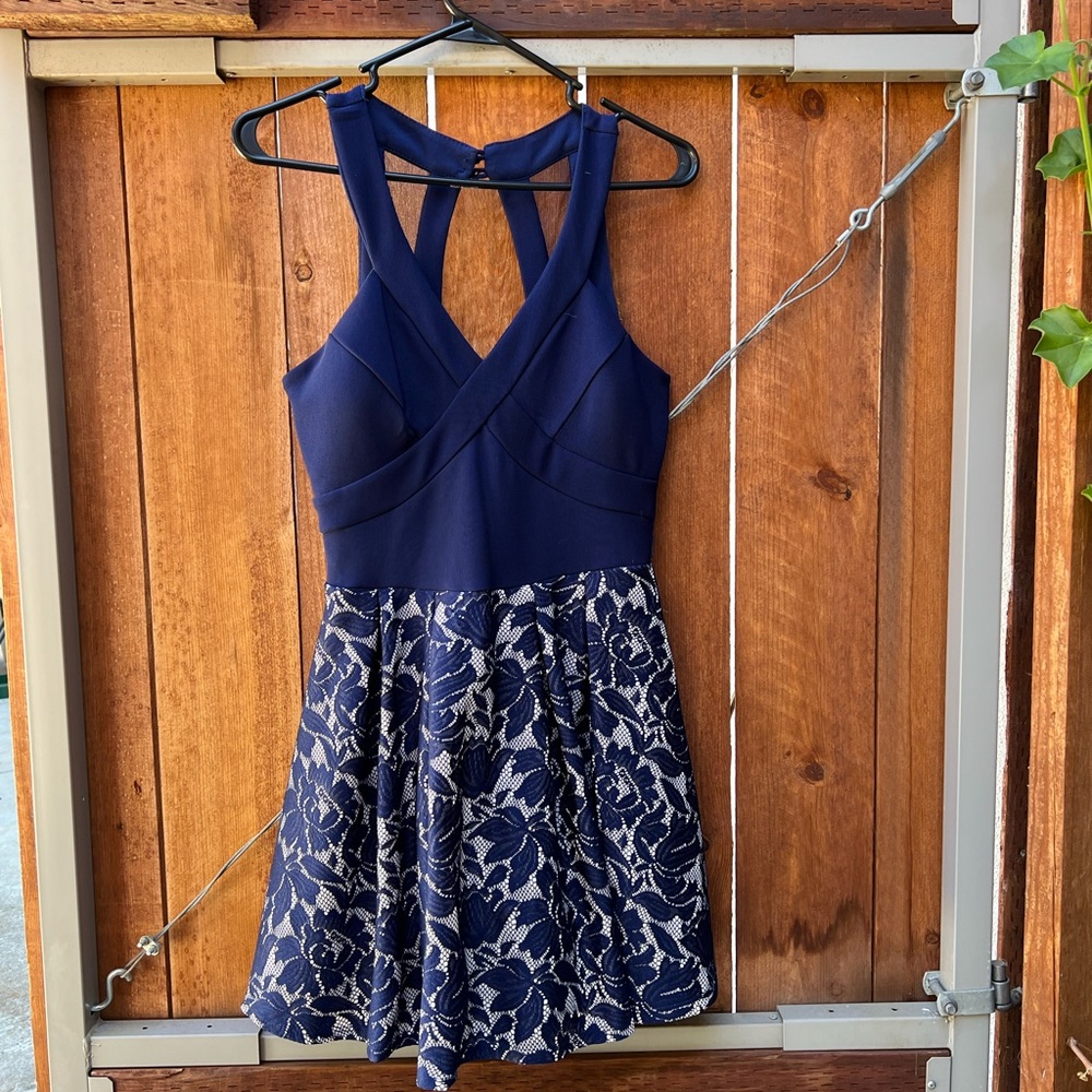 Crystal Doll Navy Blue Lace Floral Dress Size 5